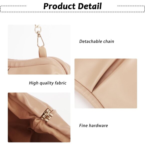 Apricot Women's PU Leather Dumpling Cloud Shape Clutch Evening Party Bag with De - Picture 5 of 9